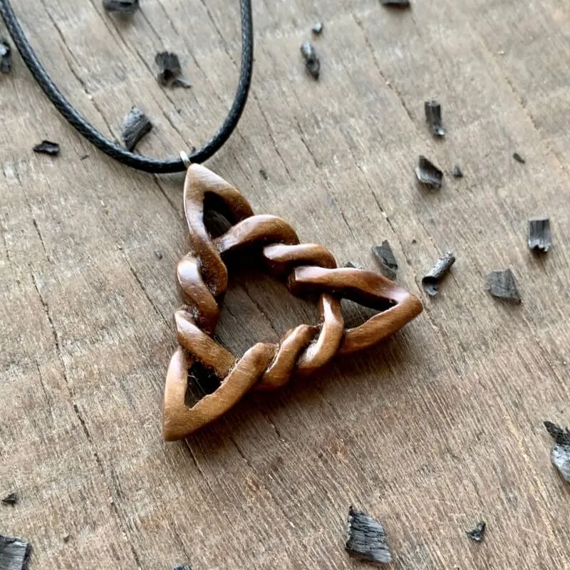 Handcarved Unique Walnut Wood Triquetra Pendant 3D Version Pendant