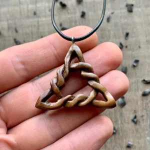 Handcarved Unique Walnut Wood Triquetra Pendant 3D Version Pendant