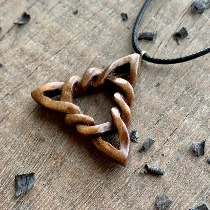 Handcarved Unique Walnut Wood Triquetra Pendant 3D Version Pendant