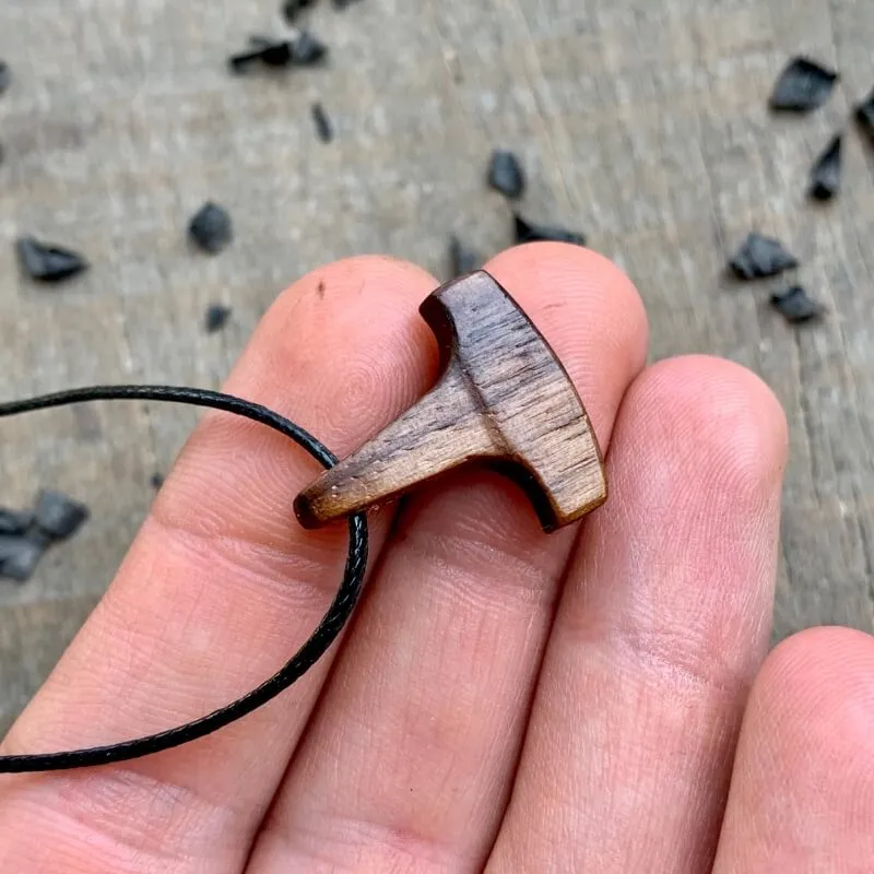 Handcarved Unique Wood small Thor Liss Hammer Pendant Style 2