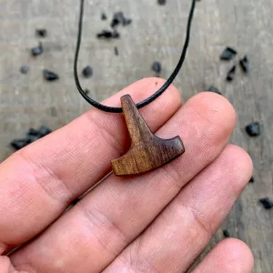 Handcarved Unique Wood small Thor Liss Hammer Pendant Style 2