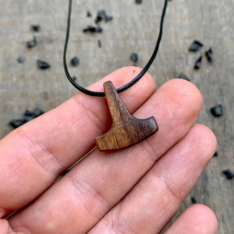 Handcarved Unique Wood small Thor Liss Hammer Pendant Style 2