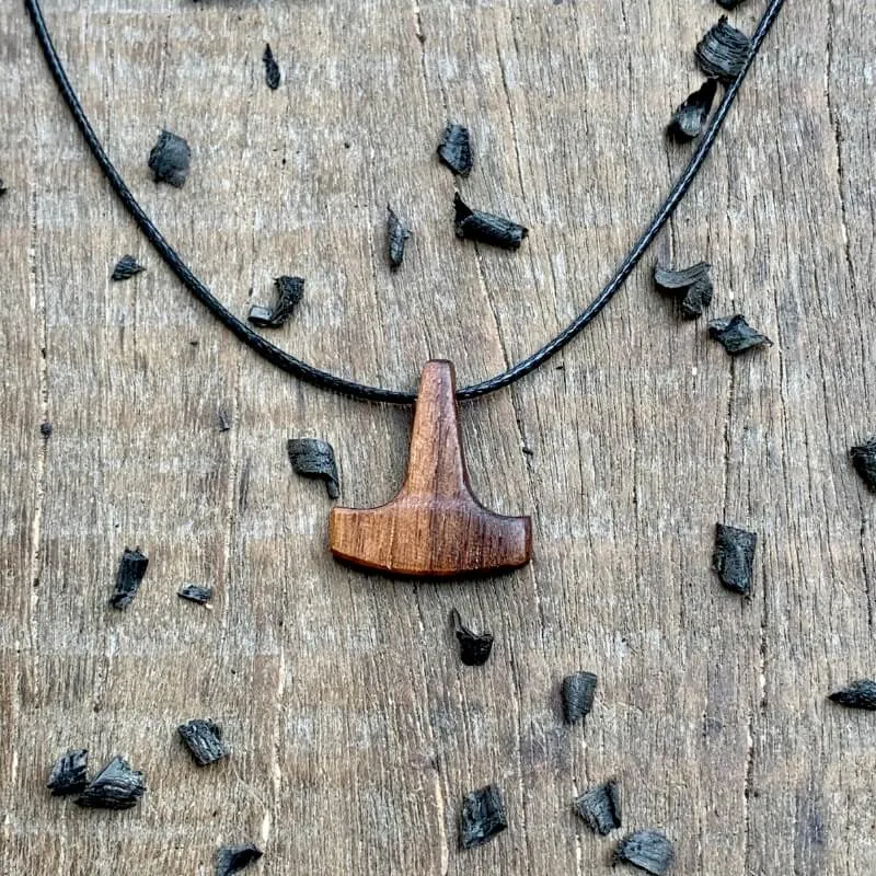 Handcarved Unique Wood small Thor Liss Hammer Pendant Style 2