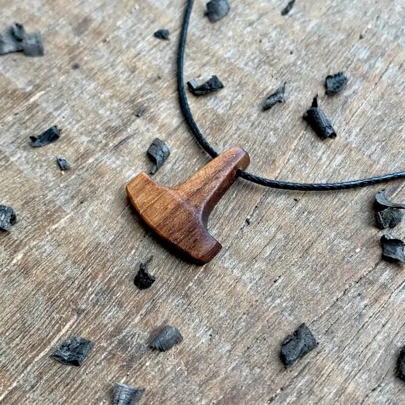 Handcarved Unique Wood small Thor Liss Hammer Pendant Style 2