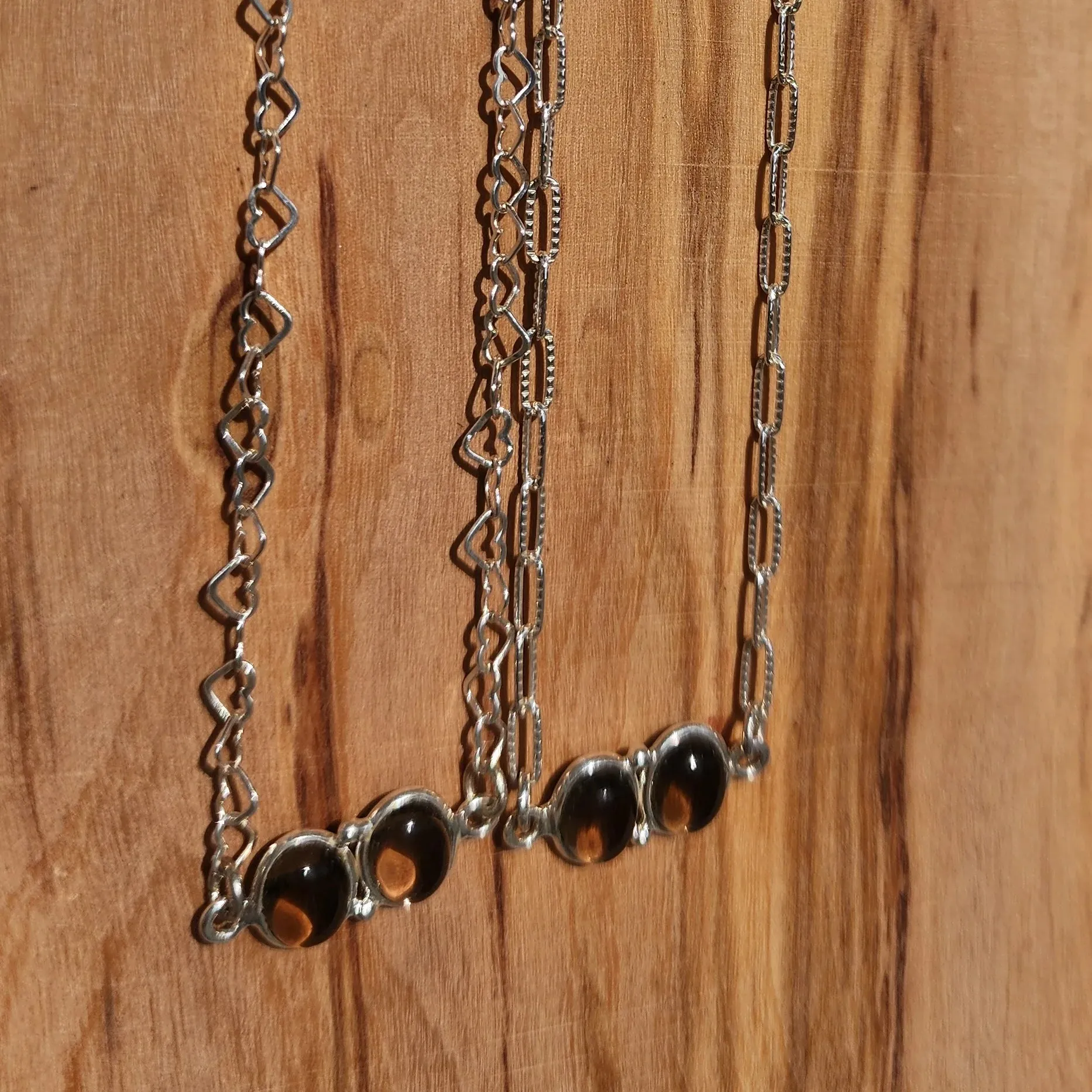 Handmade Sterling Silver Smoky Quartz Necklace – Heart-Shaped Pendant & Elongated Chain