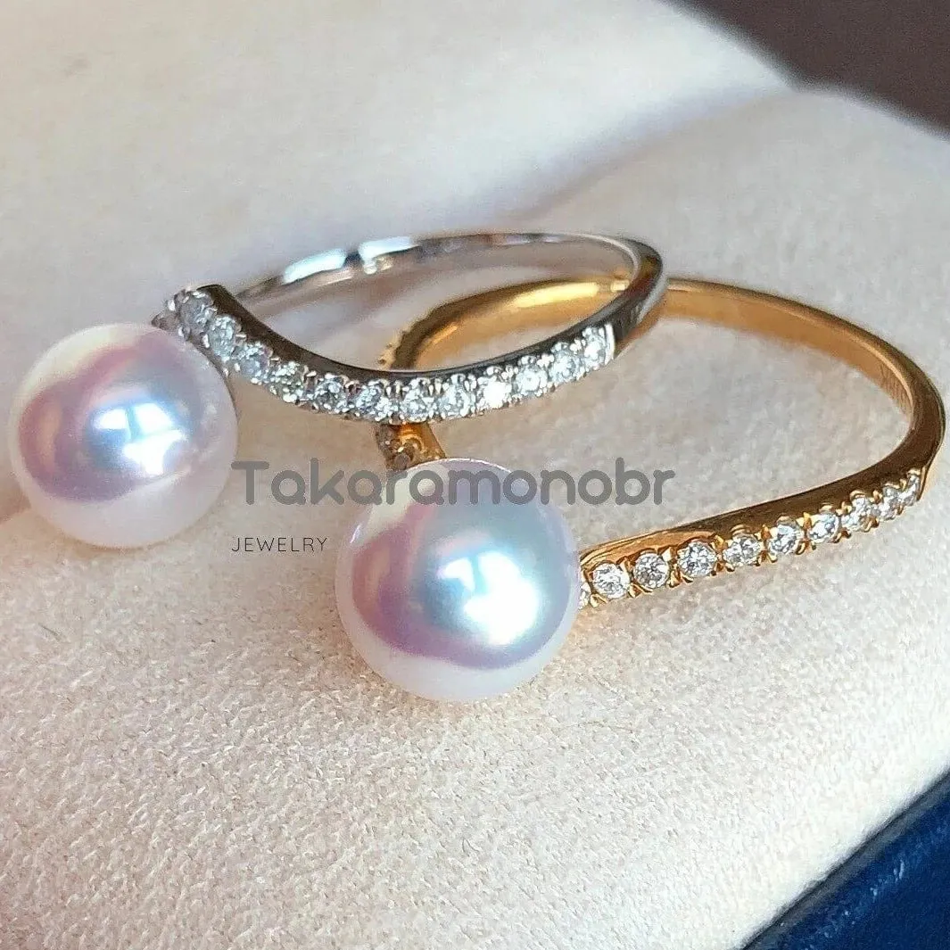 Heart 7.5-8.0 mm Japanese Akoya Pearl & Diamond Ring