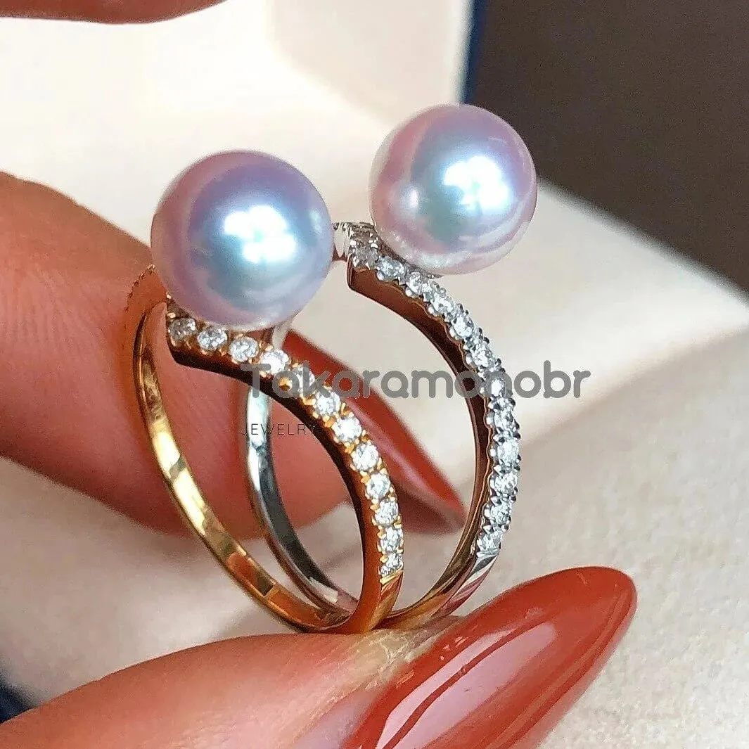 Heart 7.5-8.0 mm Japanese Akoya Pearl & Diamond Ring