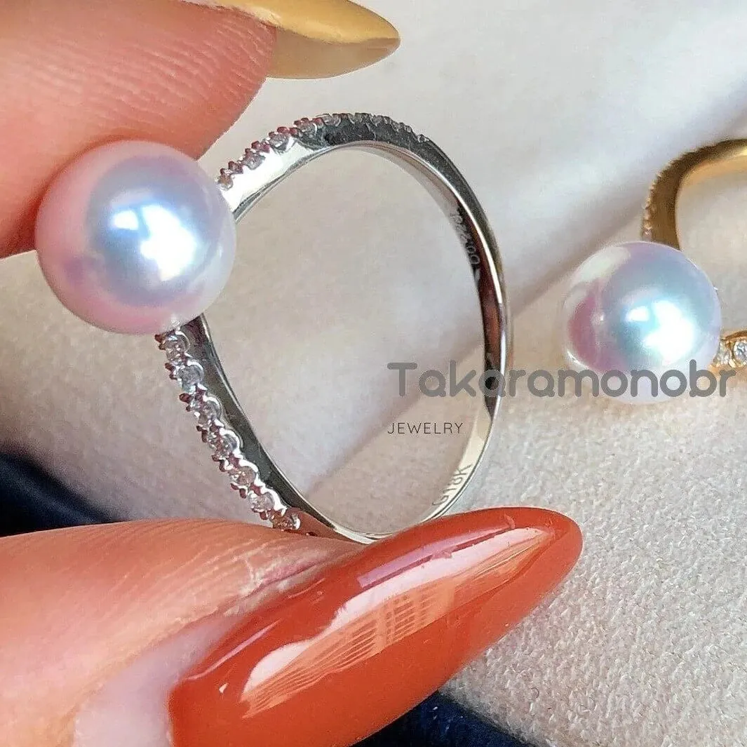 Heart 7.5-8.0 mm Japanese Akoya Pearl & Diamond Ring