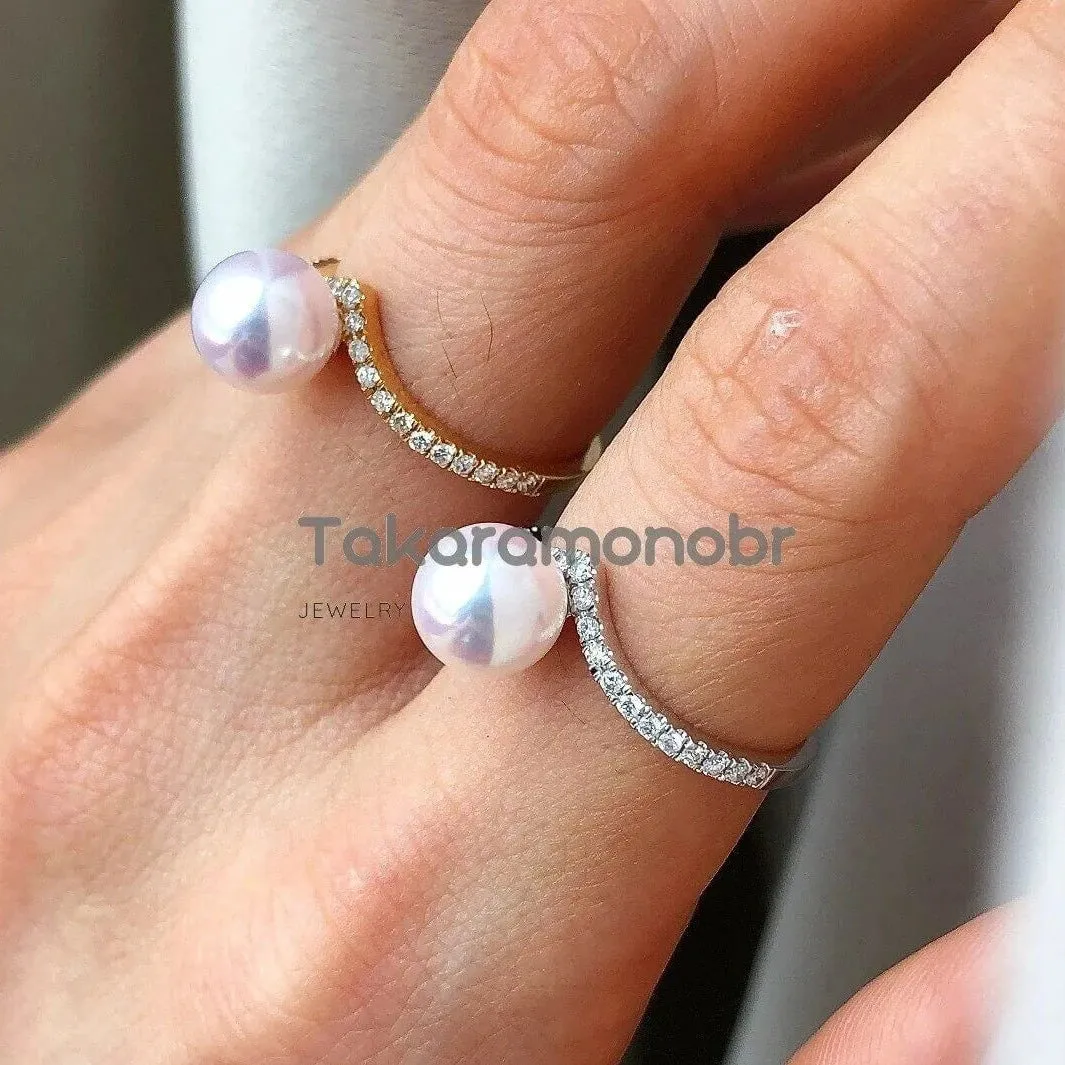 Heart 7.5-8.0 mm Japanese Akoya Pearl & Diamond Ring