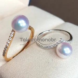 Heart 7.5-8.0 mm Japanese Akoya Pearl & Diamond Ring