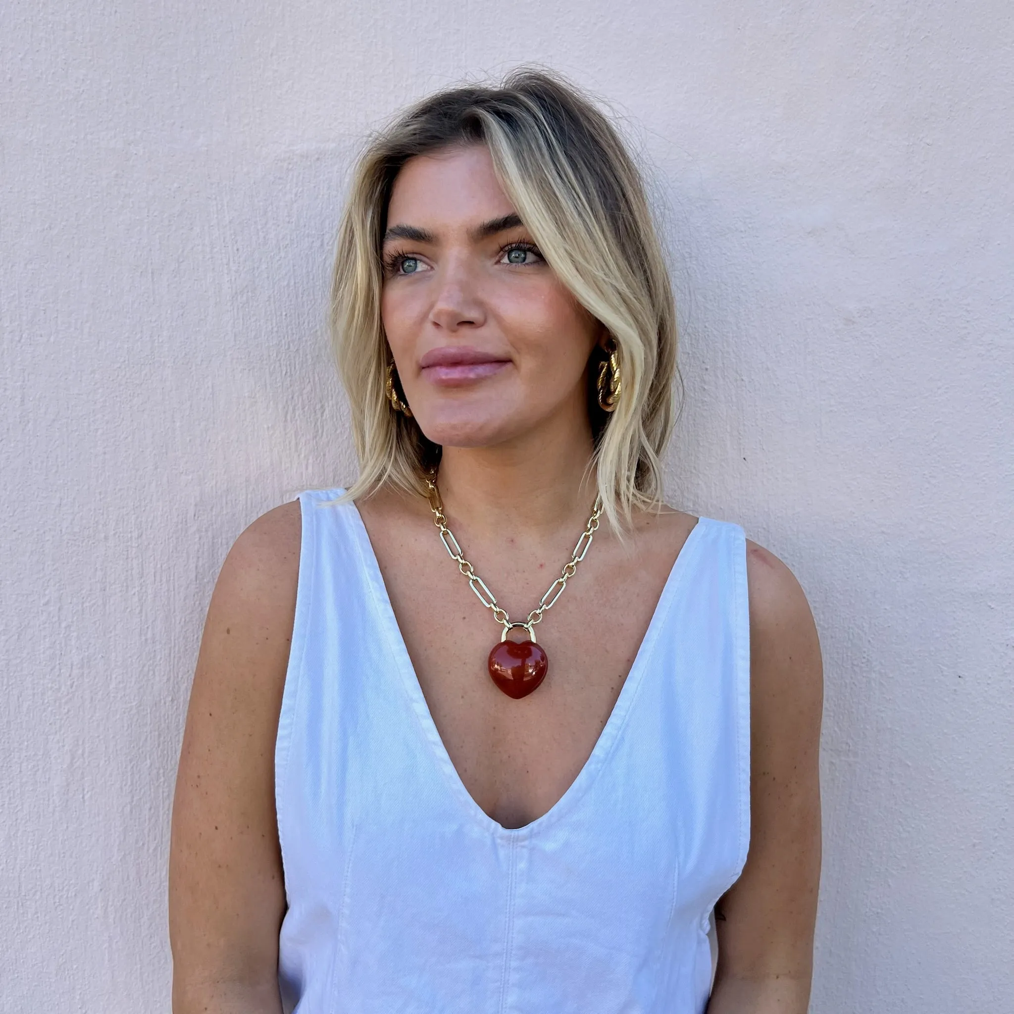 Heart Locket Necklace Red Agate