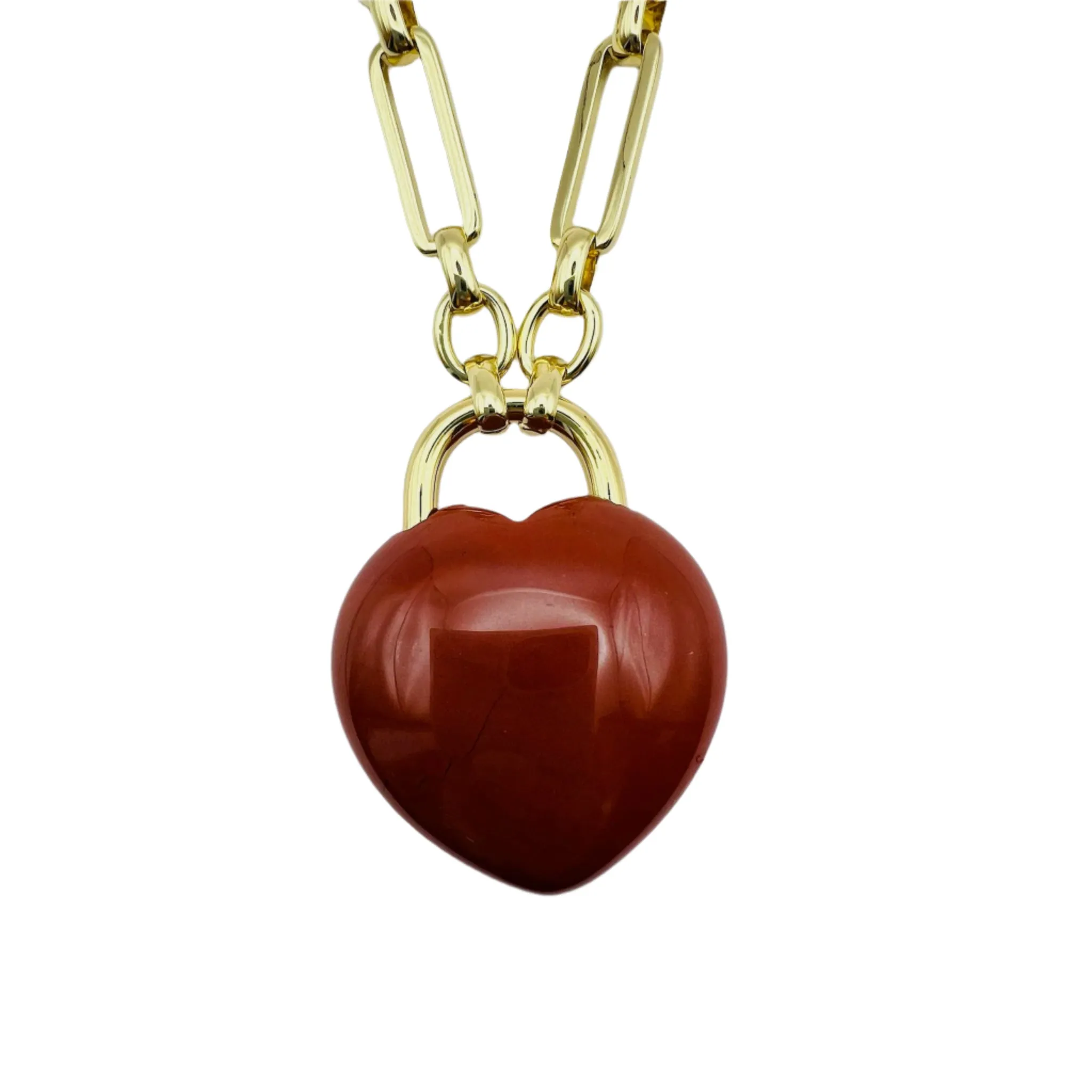 Heart Locket Necklace Red Agate