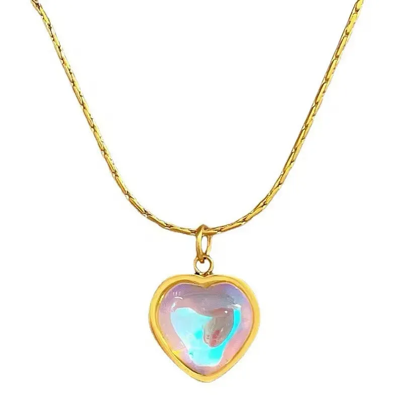 Heart Shaped Colored Moonstone Pendant Necklace