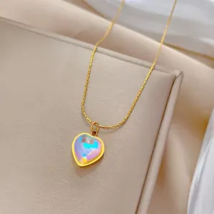 Heart Shaped Colored Moonstone Pendant Necklace