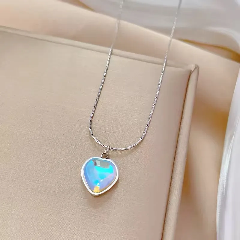Heart Shaped Colored Moonstone Pendant Necklace