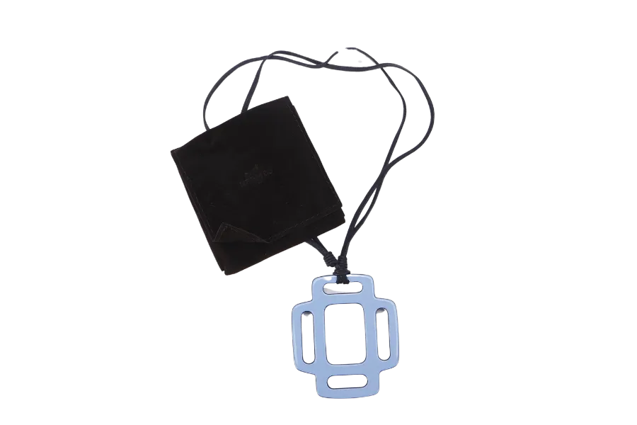 HERMES NECKLACE HORN LIGHT BLUE WITH DUST COVER