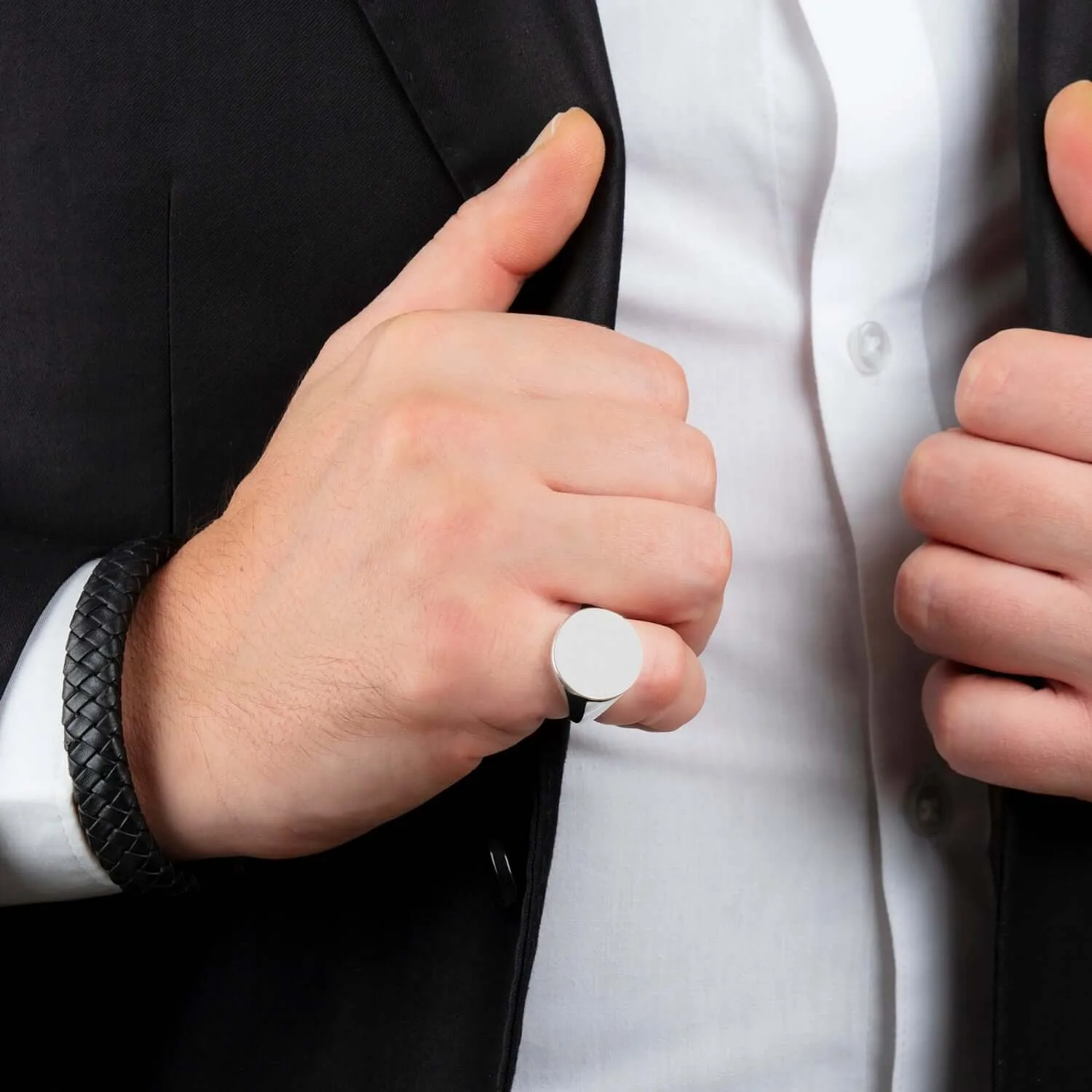 High Polished Men's Pinky Ring 925 Silver Simple Round Signet Ring