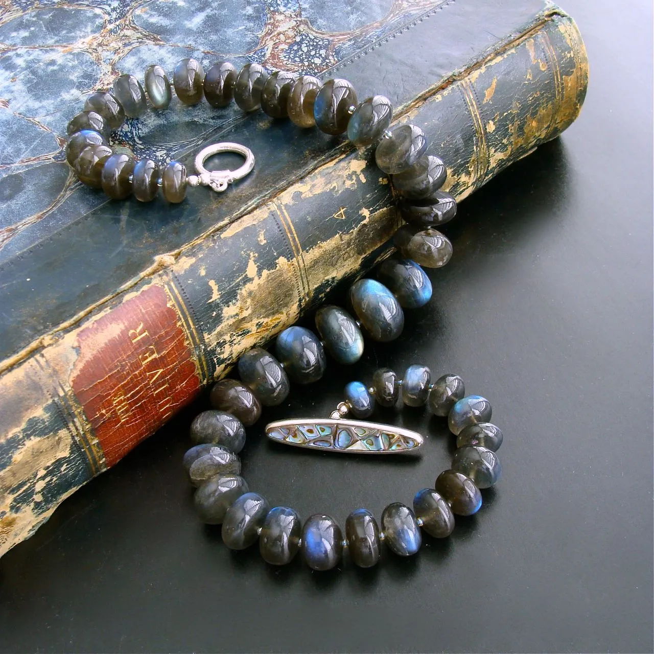 Huge Labradorite Smooth Blue Flash Graduated Rondelles Statement Necklace - Lyrica III Choker Necklace