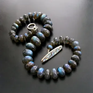 Huge Labradorite Smooth Blue Flash Graduated Rondelles Statement Necklace - Lyrica III Choker Necklace