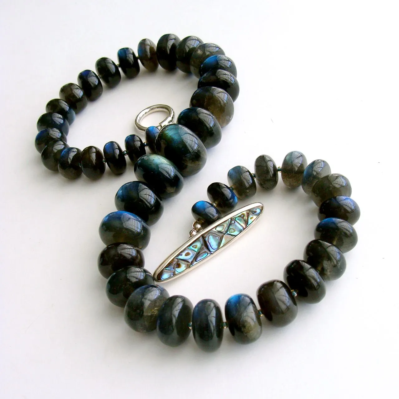 Huge Labradorite Smooth Blue Flash Graduated Rondelles Statement Necklace - Lyrica III Choker Necklace