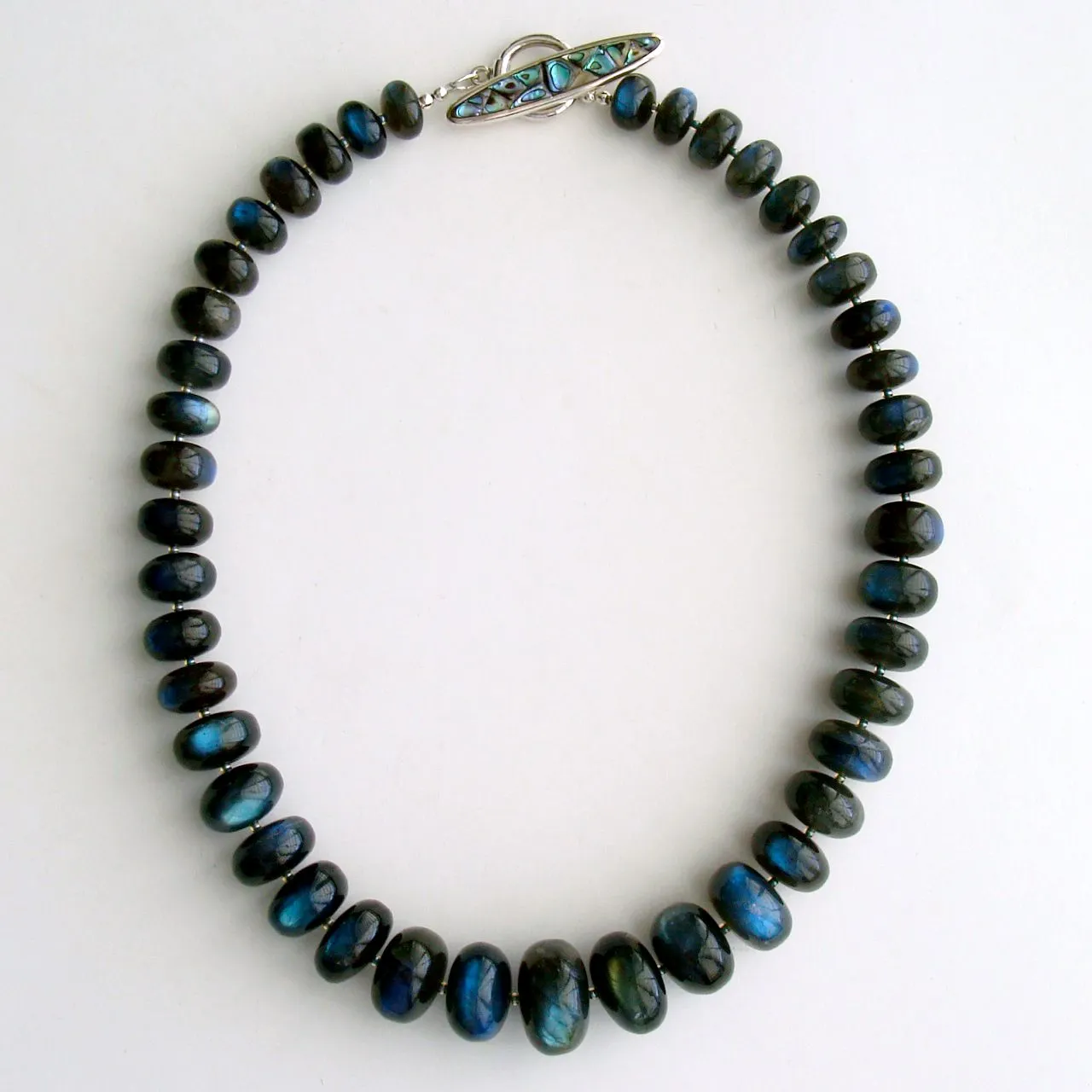 Huge Labradorite Smooth Blue Flash Graduated Rondelles Statement Necklace - Lyrica III Choker Necklace