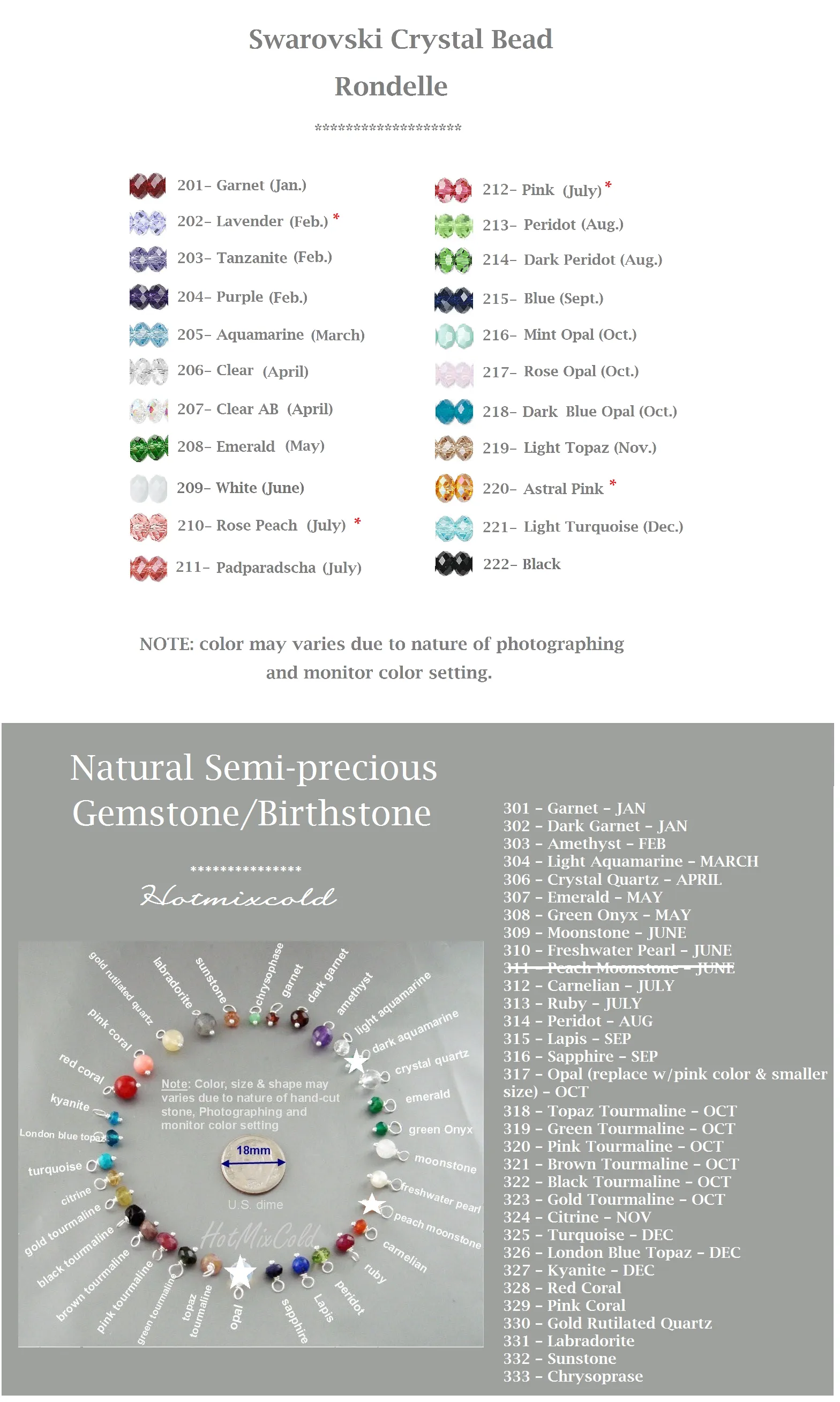 Initial Disc and Gemstone Necklace, 7/16" Disc