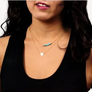 Initial Triangle Layering With Gemstone Bar Necklace