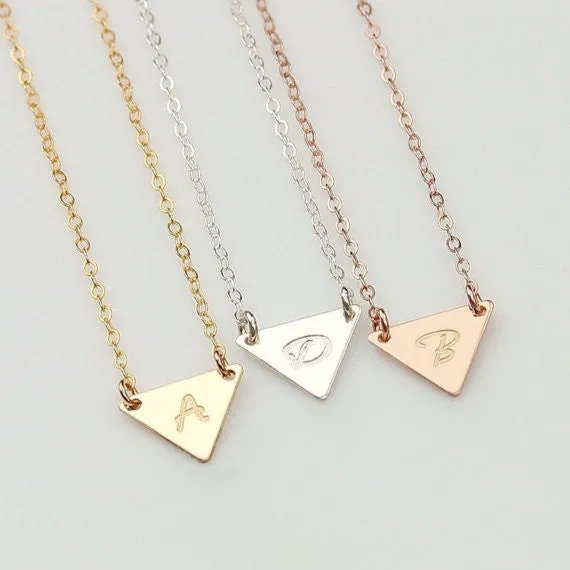 Initial Triangle Layering With Gemstone Bar Necklace