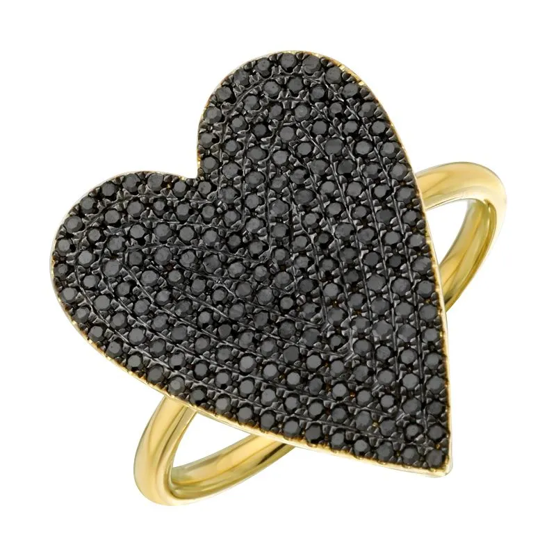 Jumbo Black Diamond Pave Heart Ring