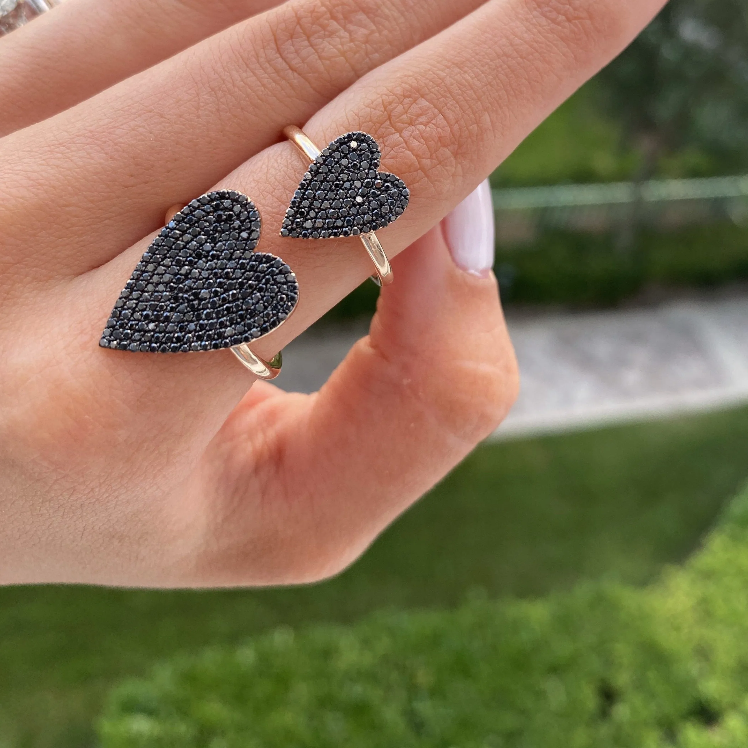 Jumbo Black Diamond Pave Heart Ring