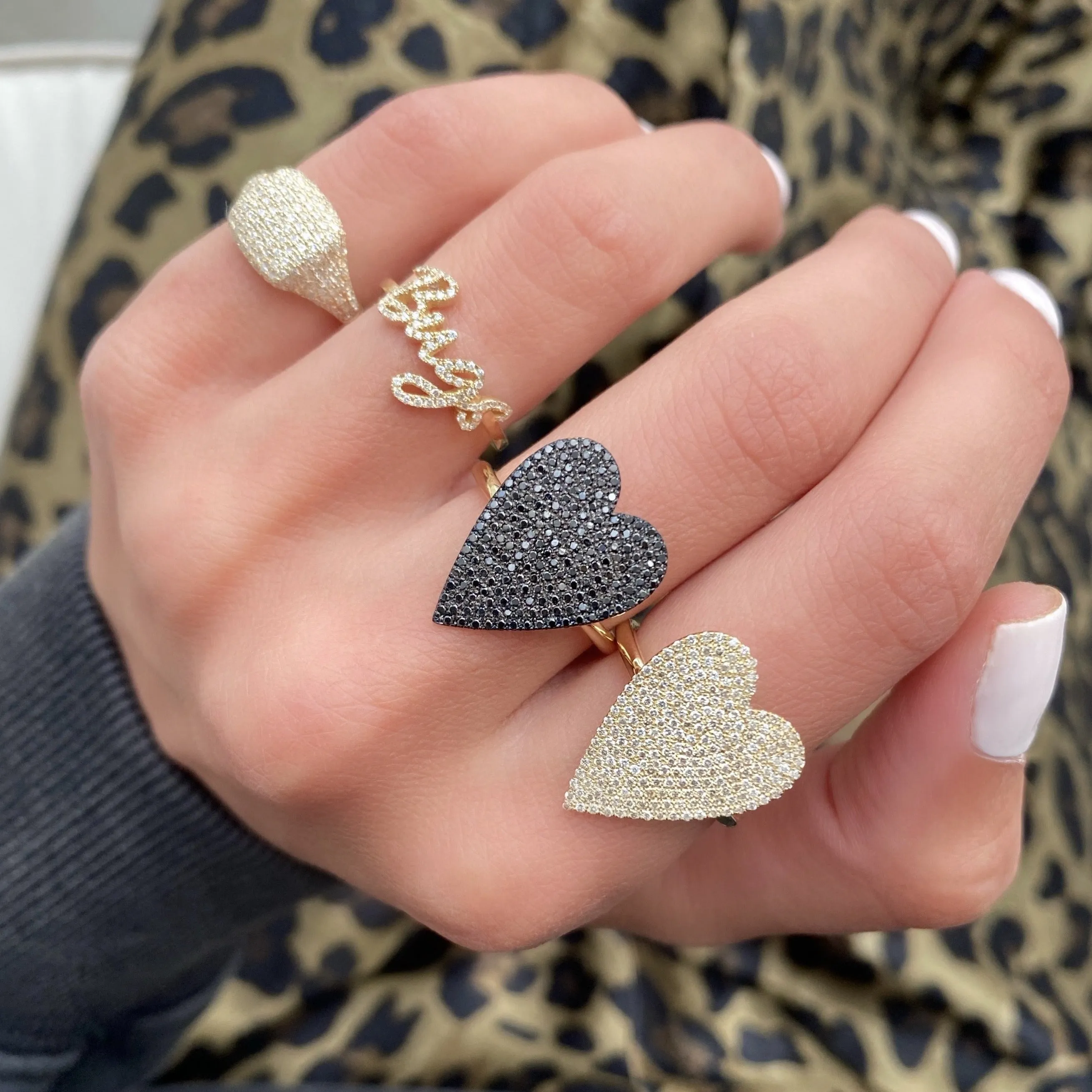 Jumbo Black Diamond Pave Heart Ring