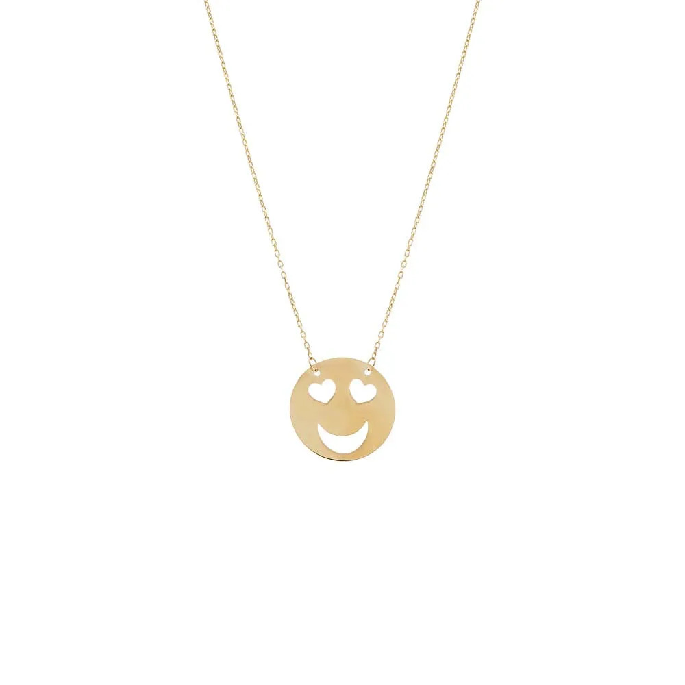 Kids Heart Eye Smiley Cutout Necklace 14K