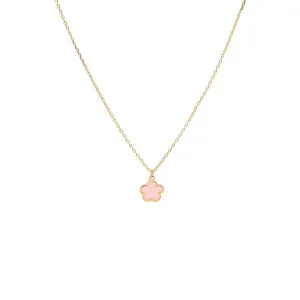 Kids Pink Enamel Flower Pendant Necklace 14K