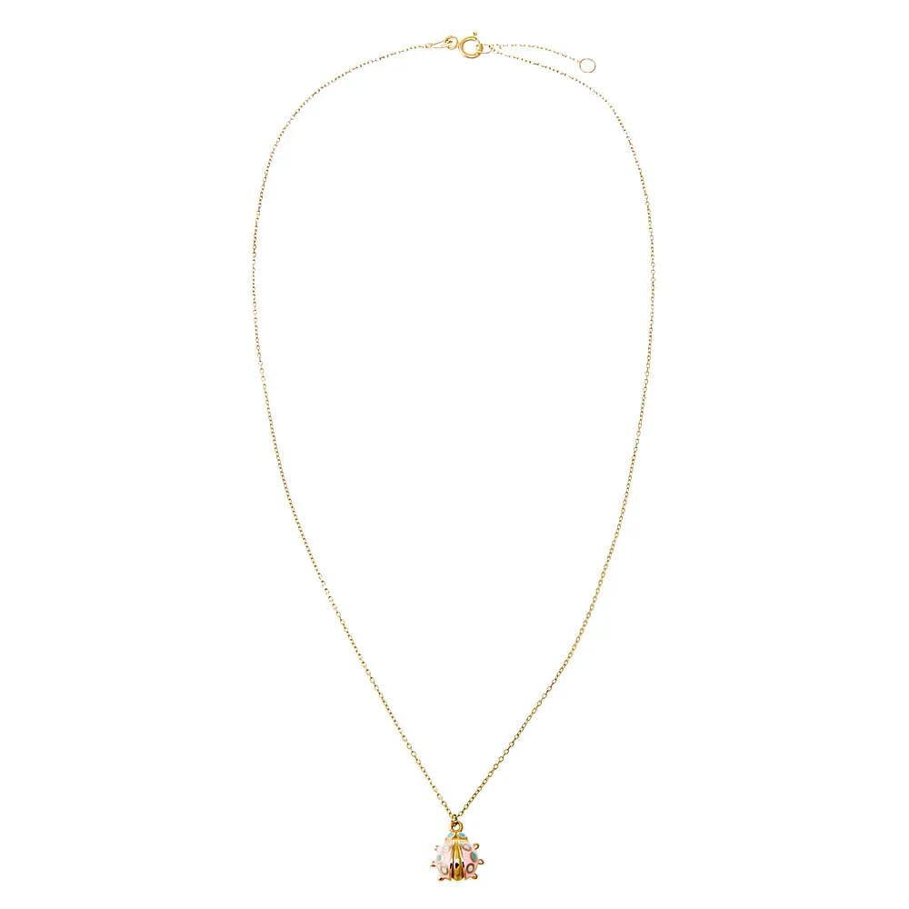 Kids Pink Enamel Ladybug Pendant Necklace 14K