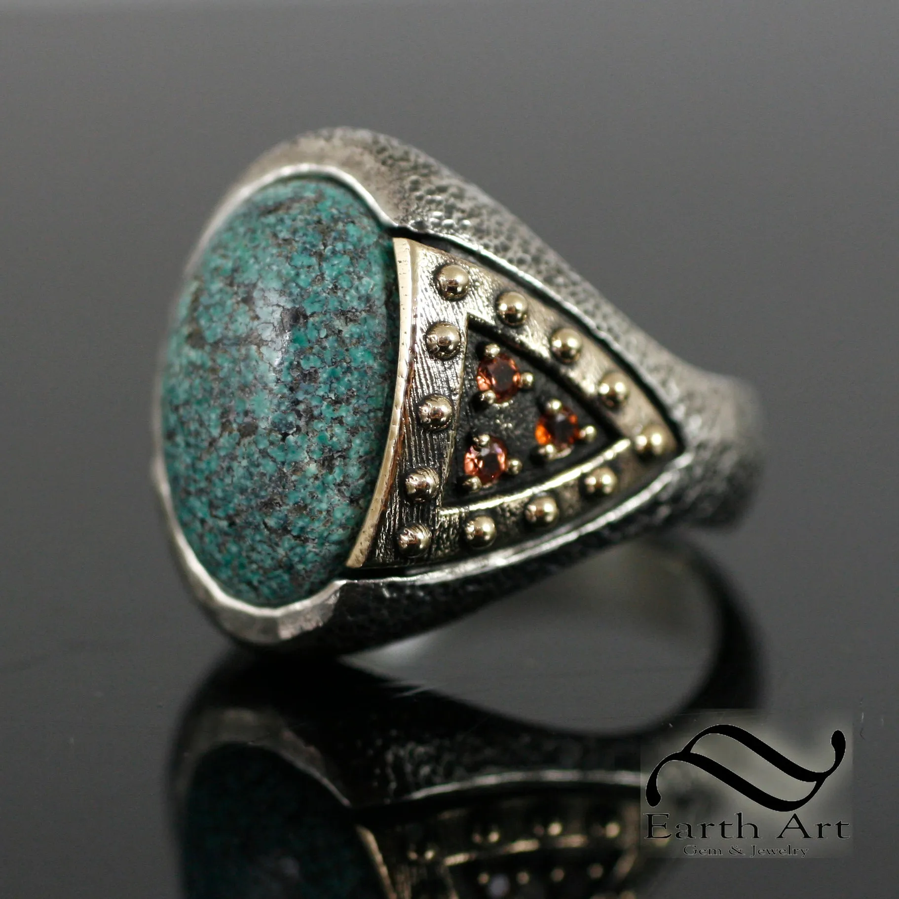 Knight's Turquoise Pauldron Ring in Sterling Silver and Bronze