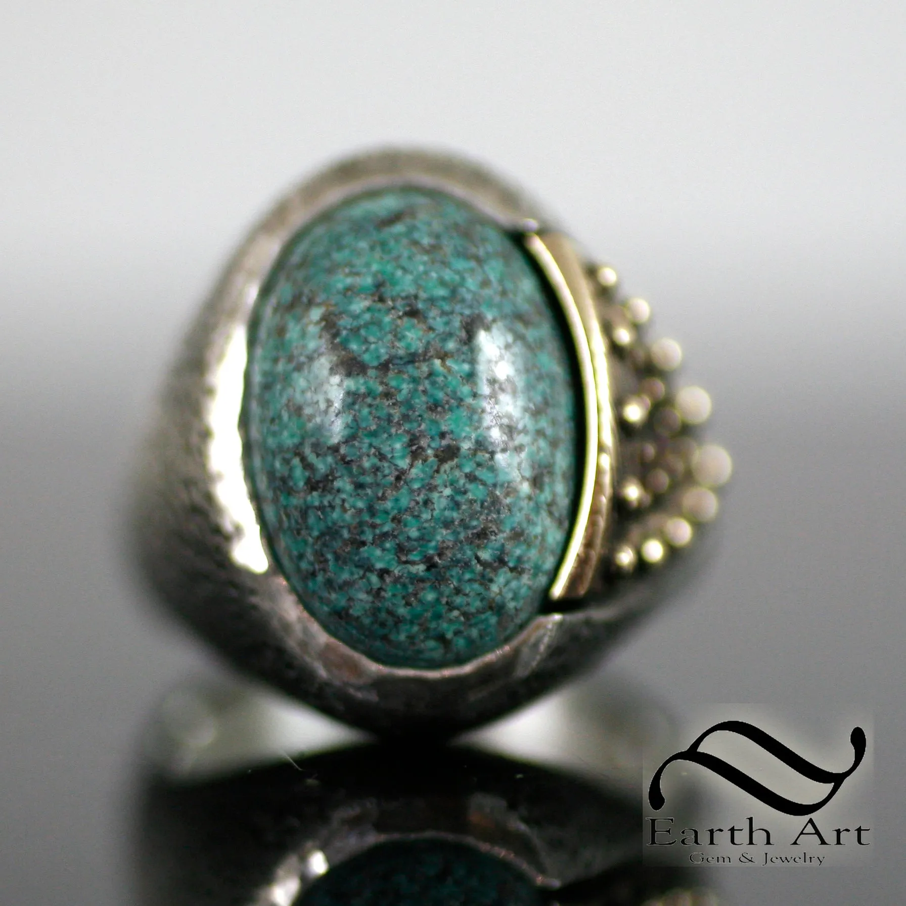 Knight's Turquoise Pauldron Ring in Sterling Silver and Bronze