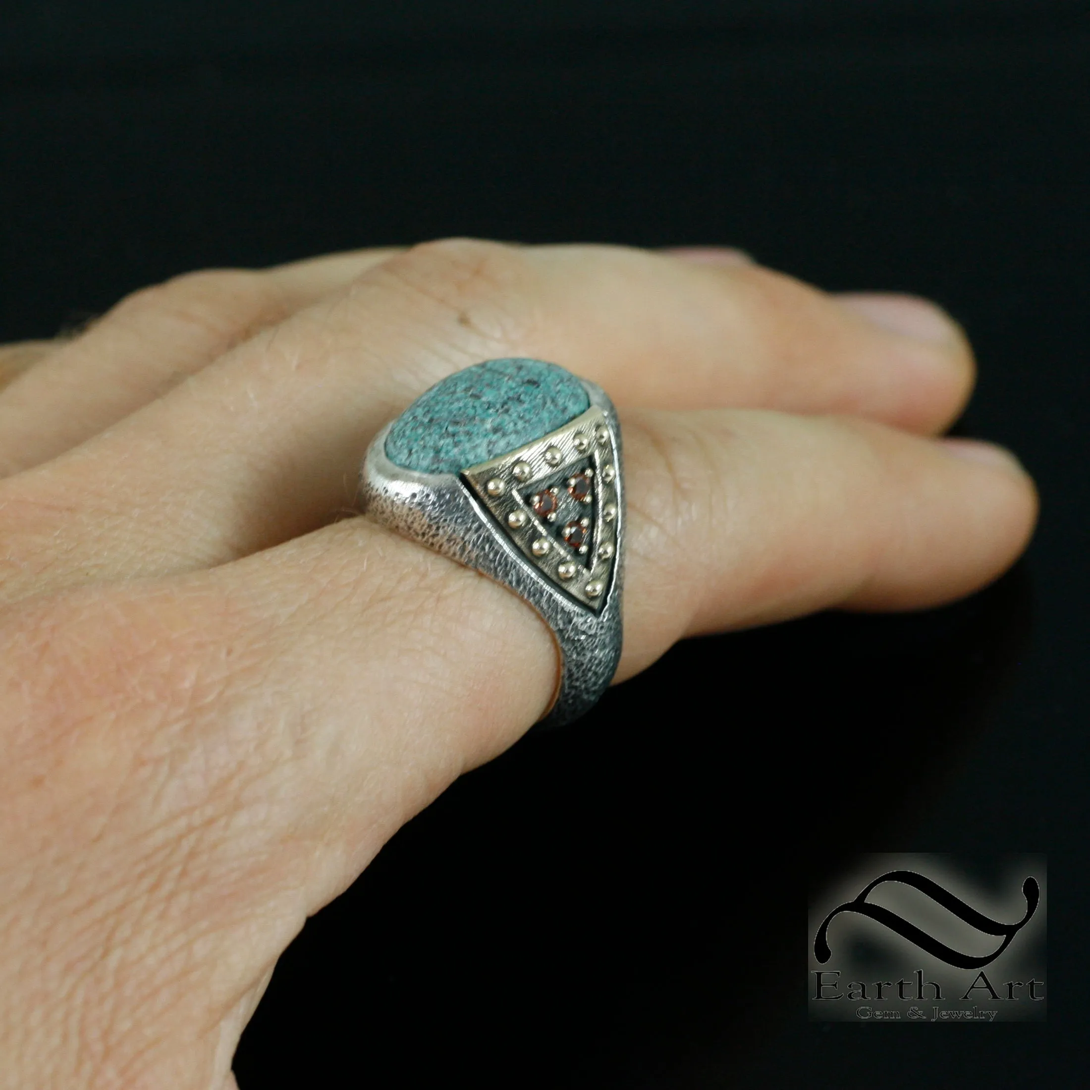 Knight's Turquoise Pauldron Ring in Sterling Silver and Bronze