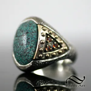 Knight's Turquoise Pauldron Ring in Sterling Silver and Bronze