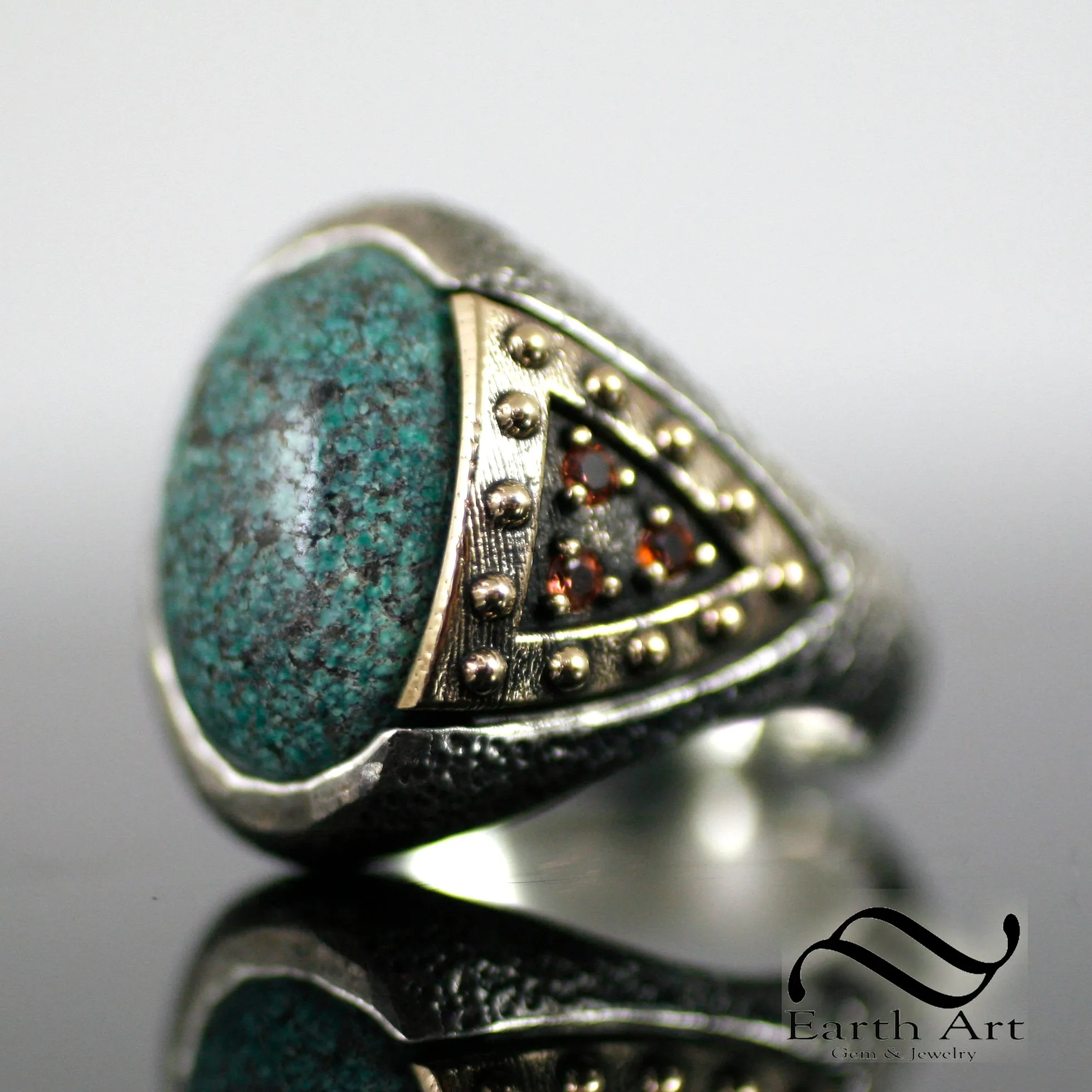 Knight's Turquoise Pauldron Ring in Sterling Silver and Bronze