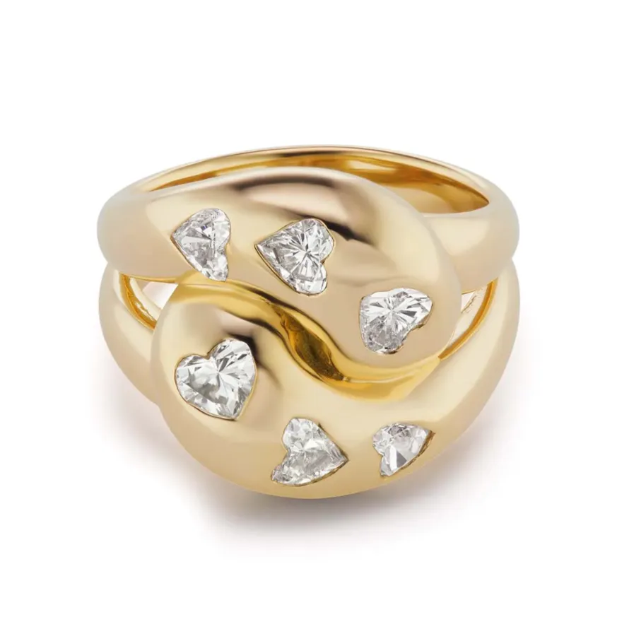 Knot Ring with 6 Diamond Hearts