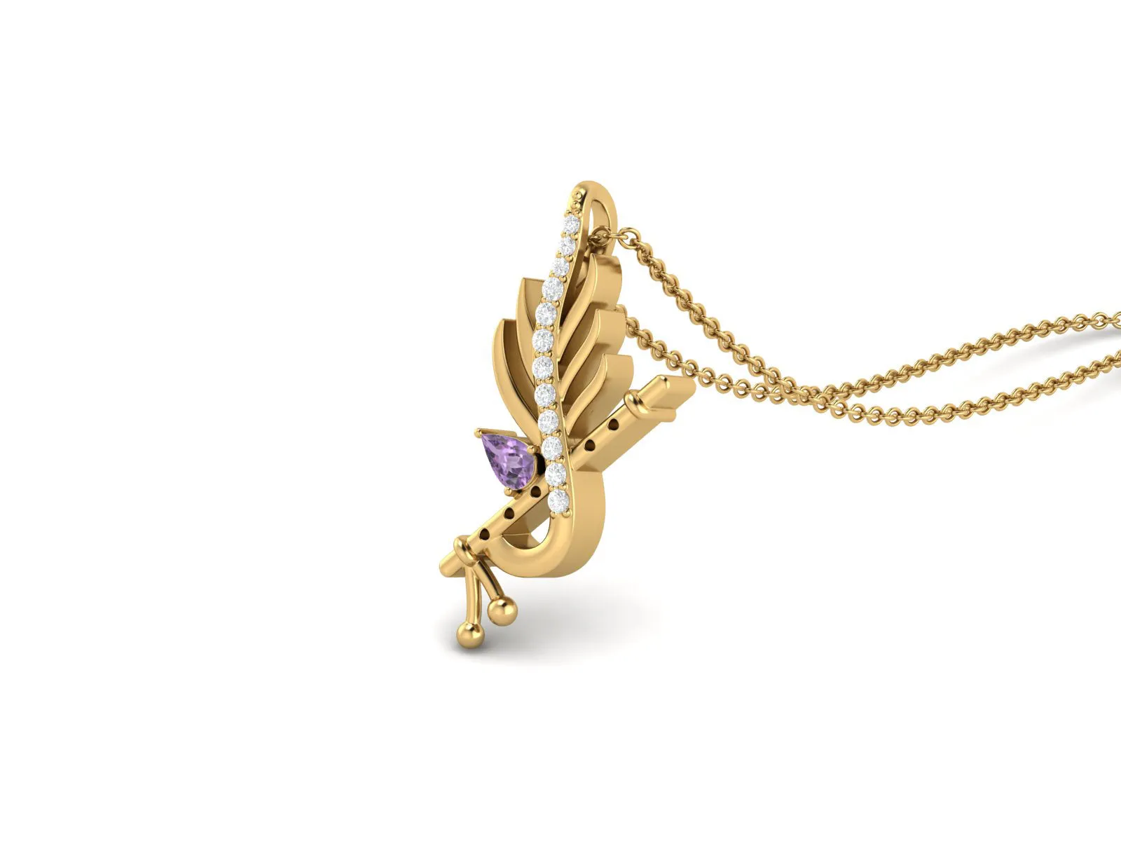 Krishna Flute Leaf 5x3mm Pear Amethyst 925 Sterling Silver Religious Men Women Pendant Necklace