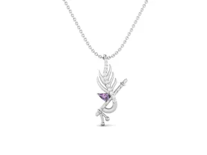 Krishna Flute Leaf 5x3mm Pear Amethyst 925 Sterling Silver Religious Men Women Pendant Necklace