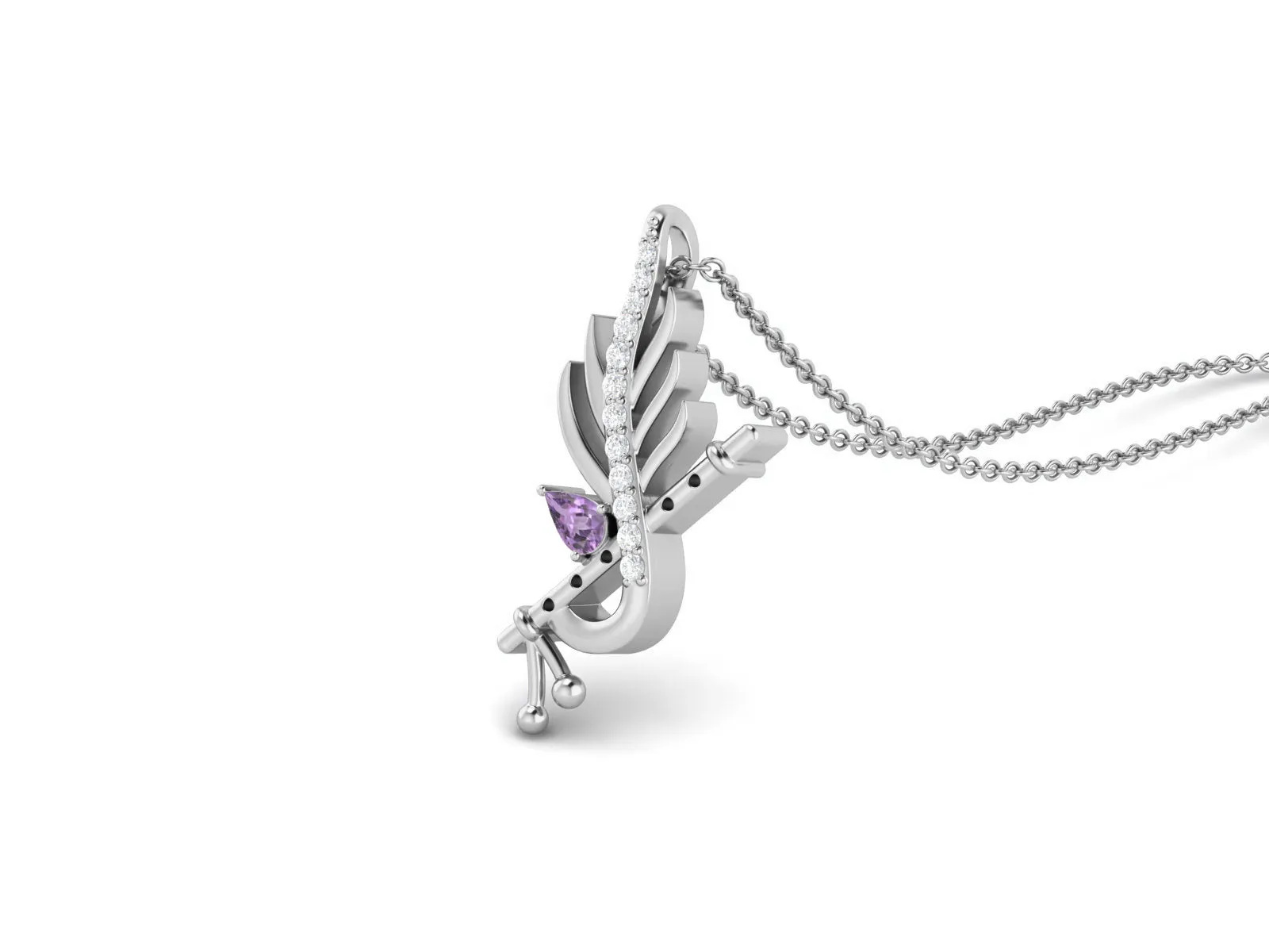 Krishna Flute Leaf 5x3mm Pear Amethyst 925 Sterling Silver Religious Men Women Pendant Necklace