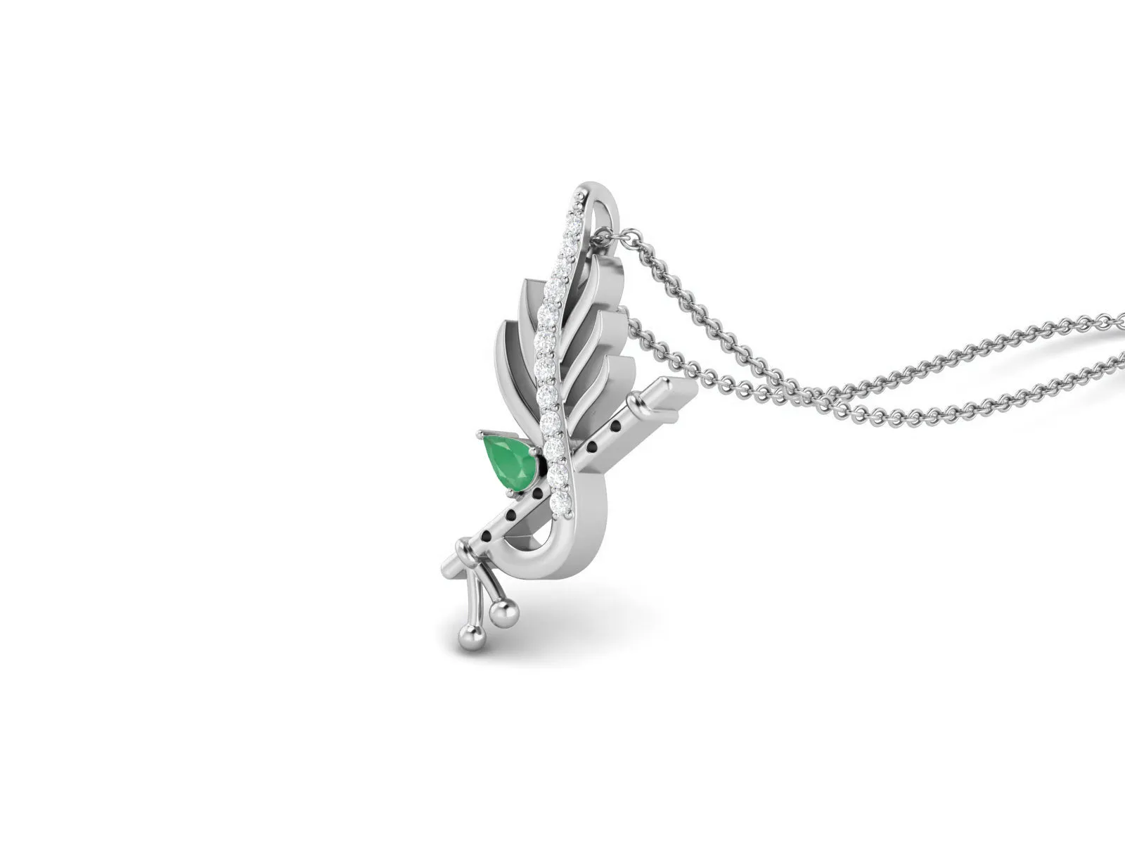 Krishna Flute Leaf 5x3mm Pear Emerald 925 Sterling Silver Religious Men Women Pendant Necklace