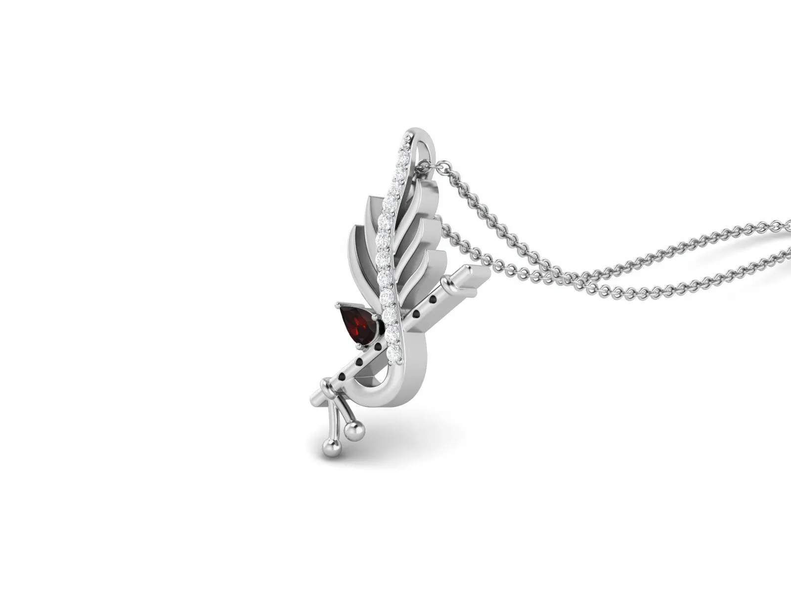 Krishna Flute Leaf 5x3mm Pear Garnet 925 Sterling Silver Religious Men Women Pendant Necklace