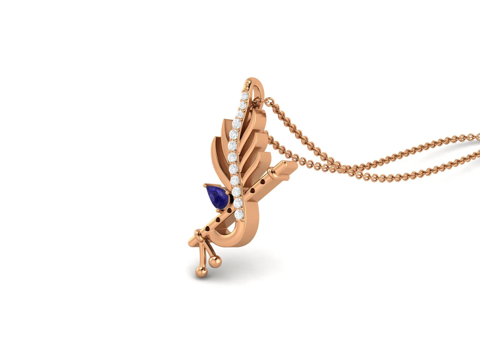 Krishna Flute Leaf 5x3mm Pear Lapis 925 Sterling Silver Religious Men Women Pendant Necklace