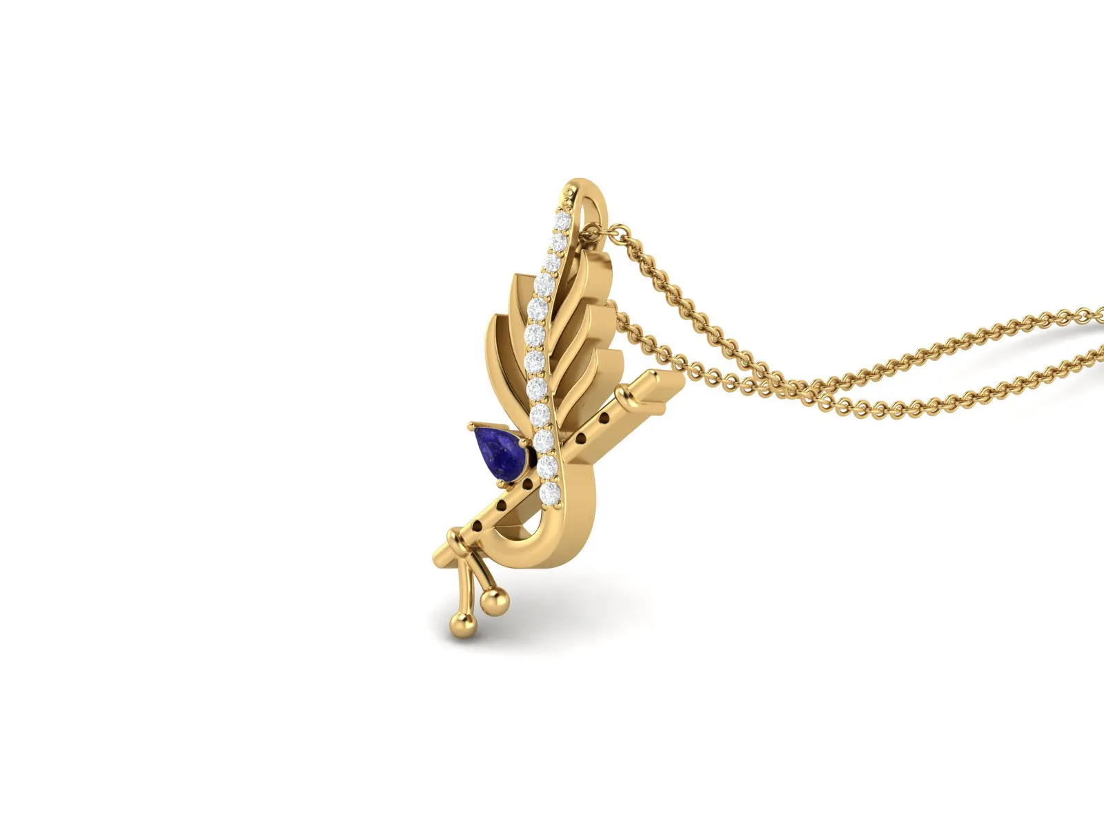 Krishna Flute Leaf 5x3mm Pear Lapis 925 Sterling Silver Religious Men Women Pendant Necklace