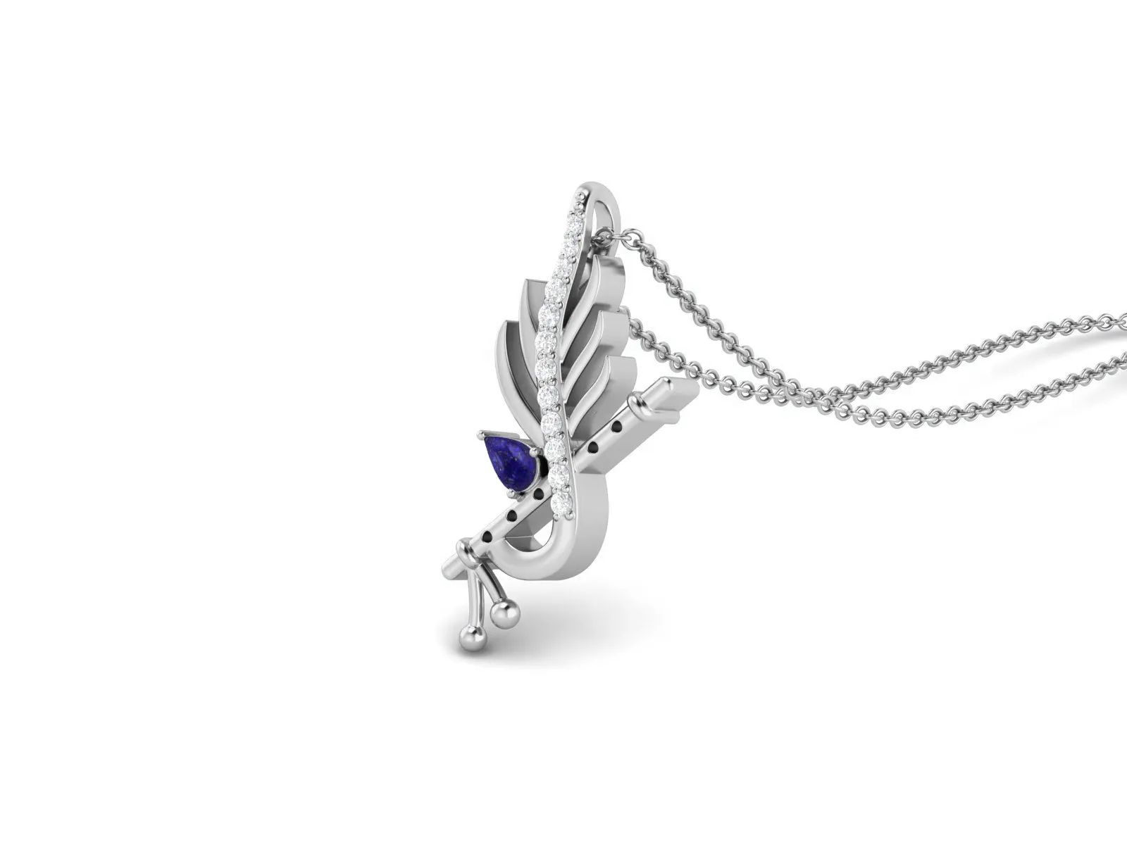Krishna Flute Leaf 5x3mm Pear Lapis 925 Sterling Silver Religious Men Women Pendant Necklace