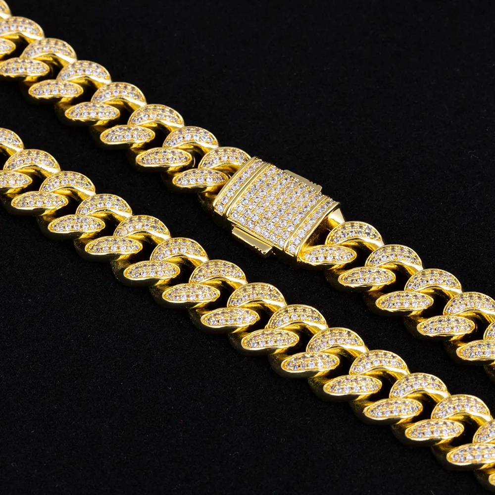 KRKC 12mm Iced Out Cuban Link Chain in White Gold/14K Gold for Women