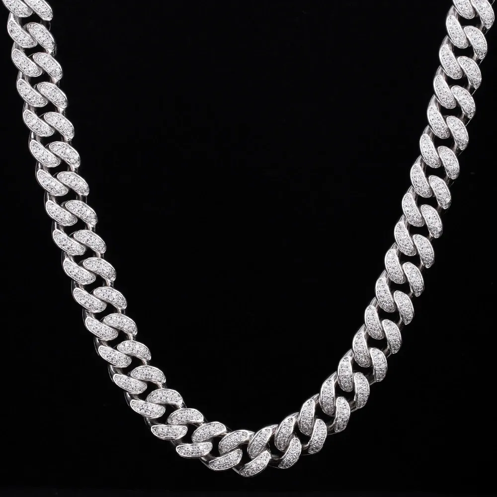 KRKC 12mm Iced Out Cuban Link Chain in White Gold/14K Gold for Women